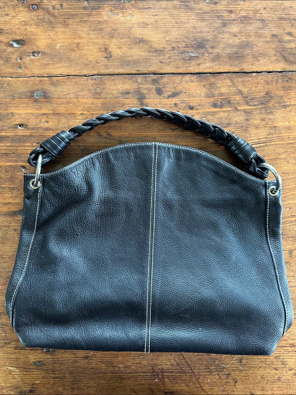 Lauren Ralph Lauren Black Leather Braided-Handle Shoulder Bag
